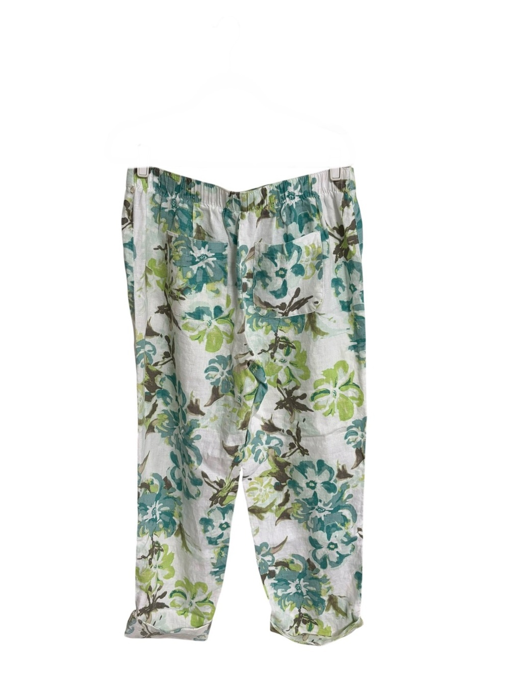 Chico’s blue green floral botanical garden print summer linen pull on pants M - Picture 7 of 11